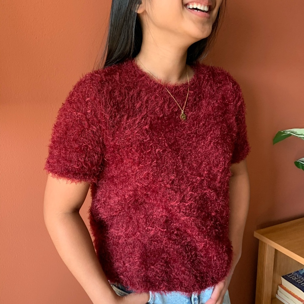 ZARA Trafaluc Maroon/Red Fuzzy Top